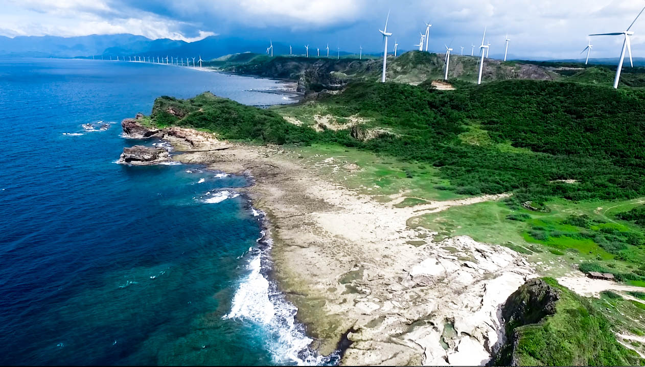 high drone shot of the kapurpurawan rock formation in burgos ilocos norte philippines